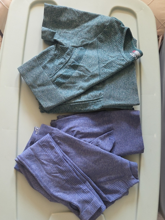 Active Wear Pants - Seamless Workout Set - Teal Top & Lavender Leggings